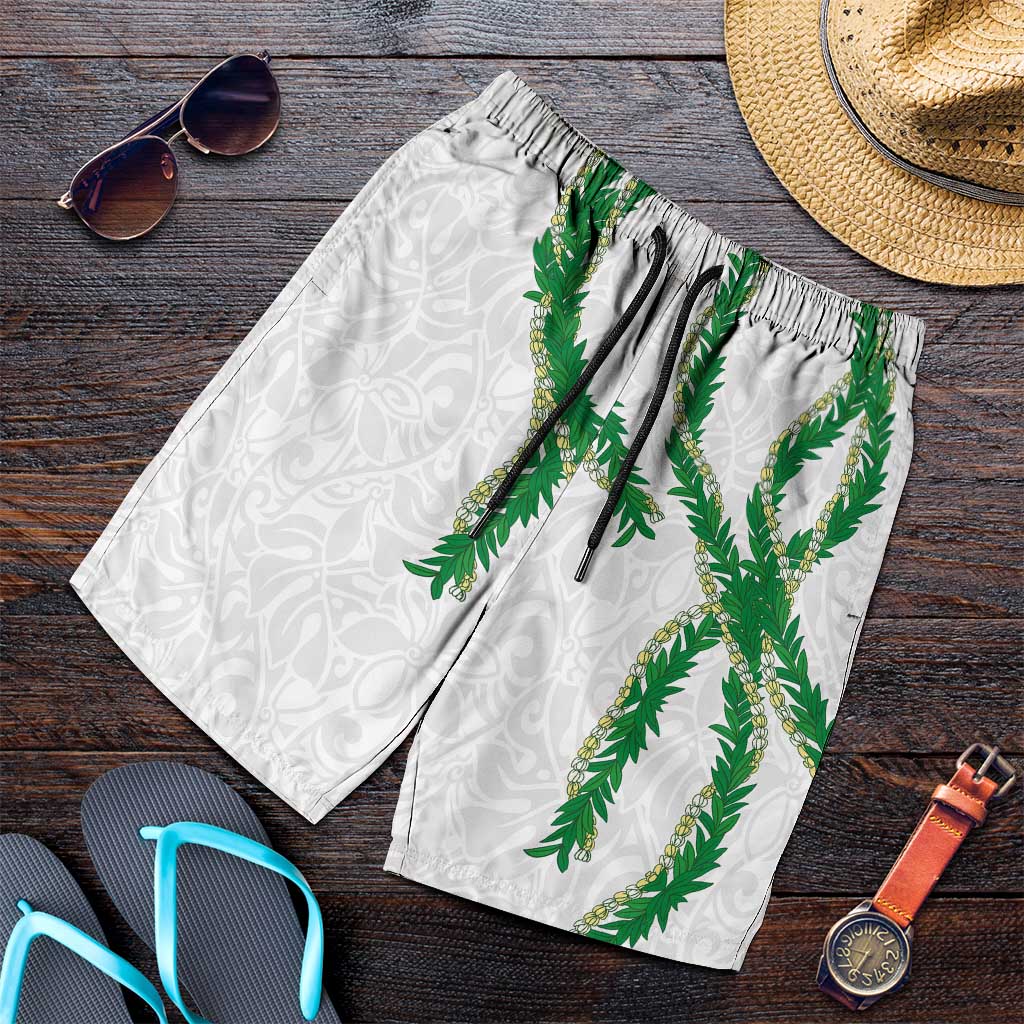 Hawaii Maile Lei Shorts for Men Aloha White Color LT03 White - Polynesian Pride