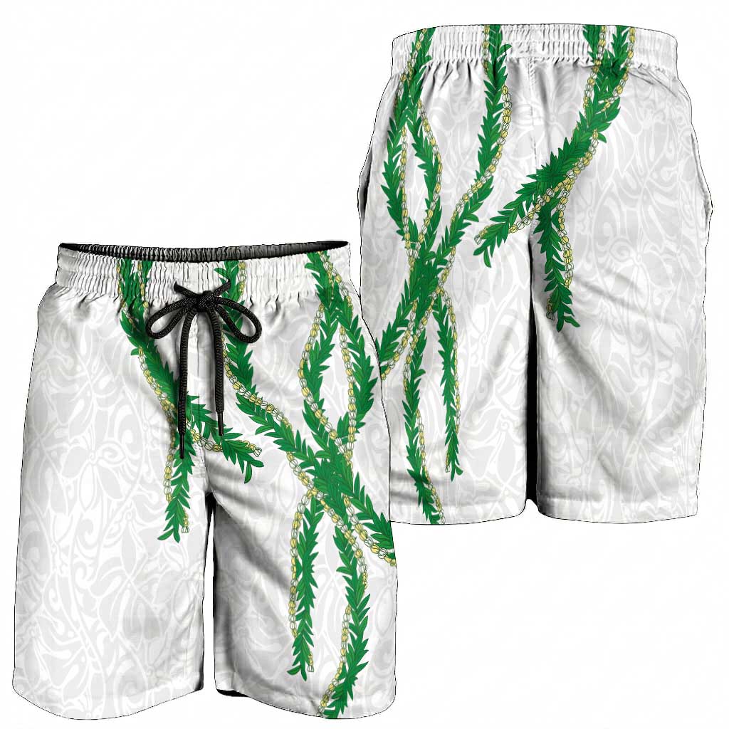 Hawaii Maile Lei Shorts for Men Aloha White Color LT03 - Polynesian Pride