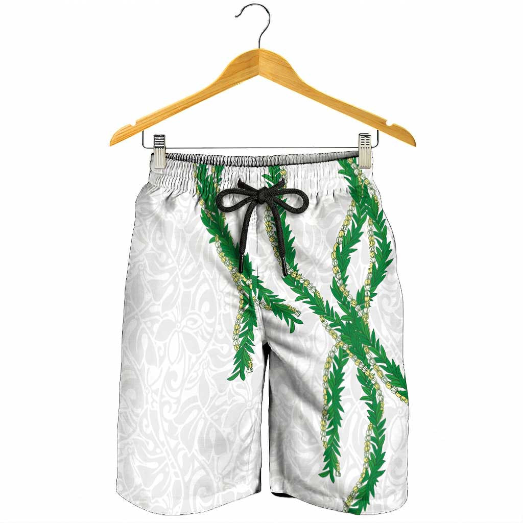 Hawaii Maile Lei Shorts for Men Aloha White Color LT03 - Polynesian Pride