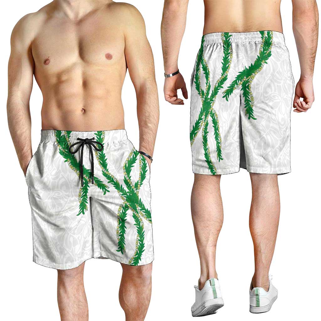 Hawaii Maile Lei Shorts for Men Aloha White Color LT03 - Polynesian Pride