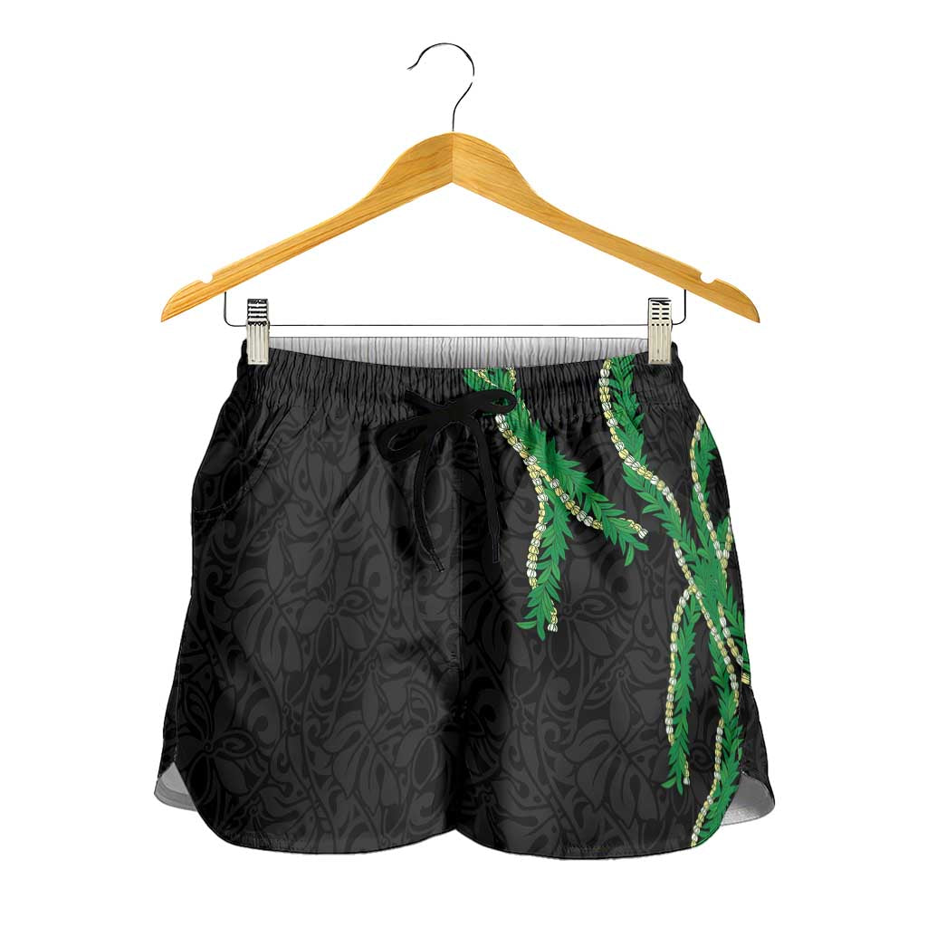 Hawaii Maile Lei Shorts for Women Aloha Black Color LT03 - Polynesian Pride
