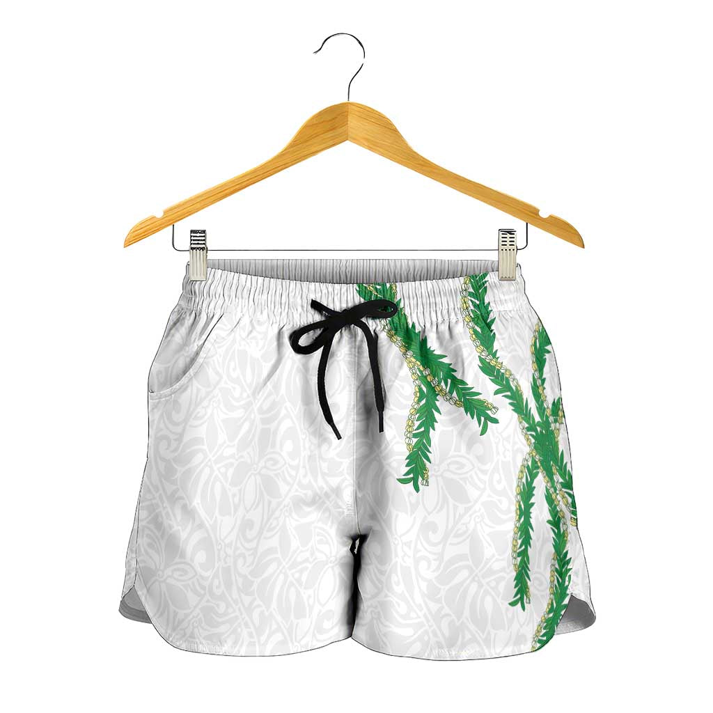 Hawaii Maile Lei Shorts for Women Aloha White Color LT03 - Polynesian Pride