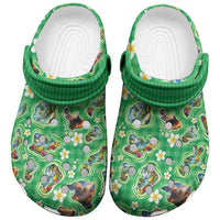Hawaii Map with Plumeria Flower and Palaka Pattern Clogs Shoes Tropical Island Green Design LT03 Green - Polynesian Pride