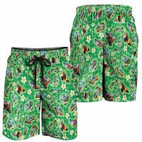 Hawaii Map with Plumeria Flower and Palaka Pattern Shorts for Men Tropical Island Green Design LT03 - Polynesian Pride