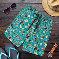 Hawaii Map with Plumeria Flower and Palaka Pattern Shorts for Men Tropical Island Teal Design LT03 Teal - Polynesian Pride