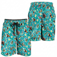 Hawaii Map with Plumeria Flower and Palaka Pattern Shorts for Men Tropical Island Teal Design LT03 - Polynesian Pride