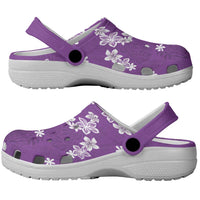 Hawaii Monstera Deliciosa Clogs Shoes Purple Plumeria Polynesian Pattern - Polynesian Pride