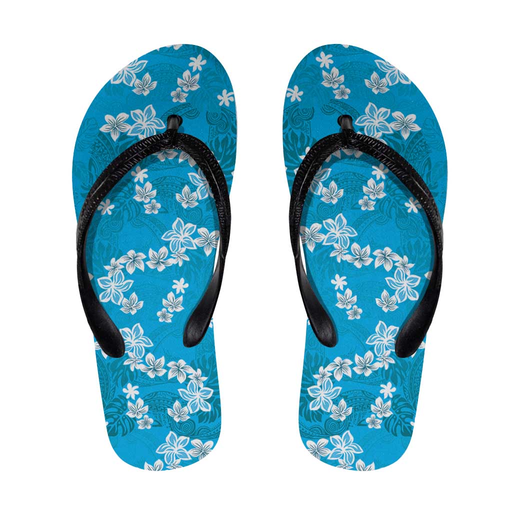Hawaii Monstera Deliciosa Flip Flops Blue Plumeria Polynesian Pattern LT05 Blue - Polynesian Pride
