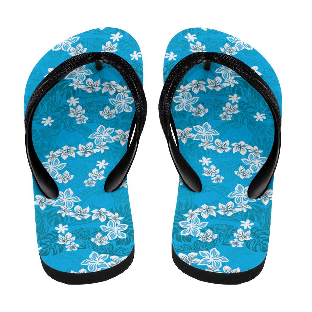 Hawaii Monstera Deliciosa Flip Flops Blue Plumeria Polynesian Pattern LT05 - Polynesian Pride