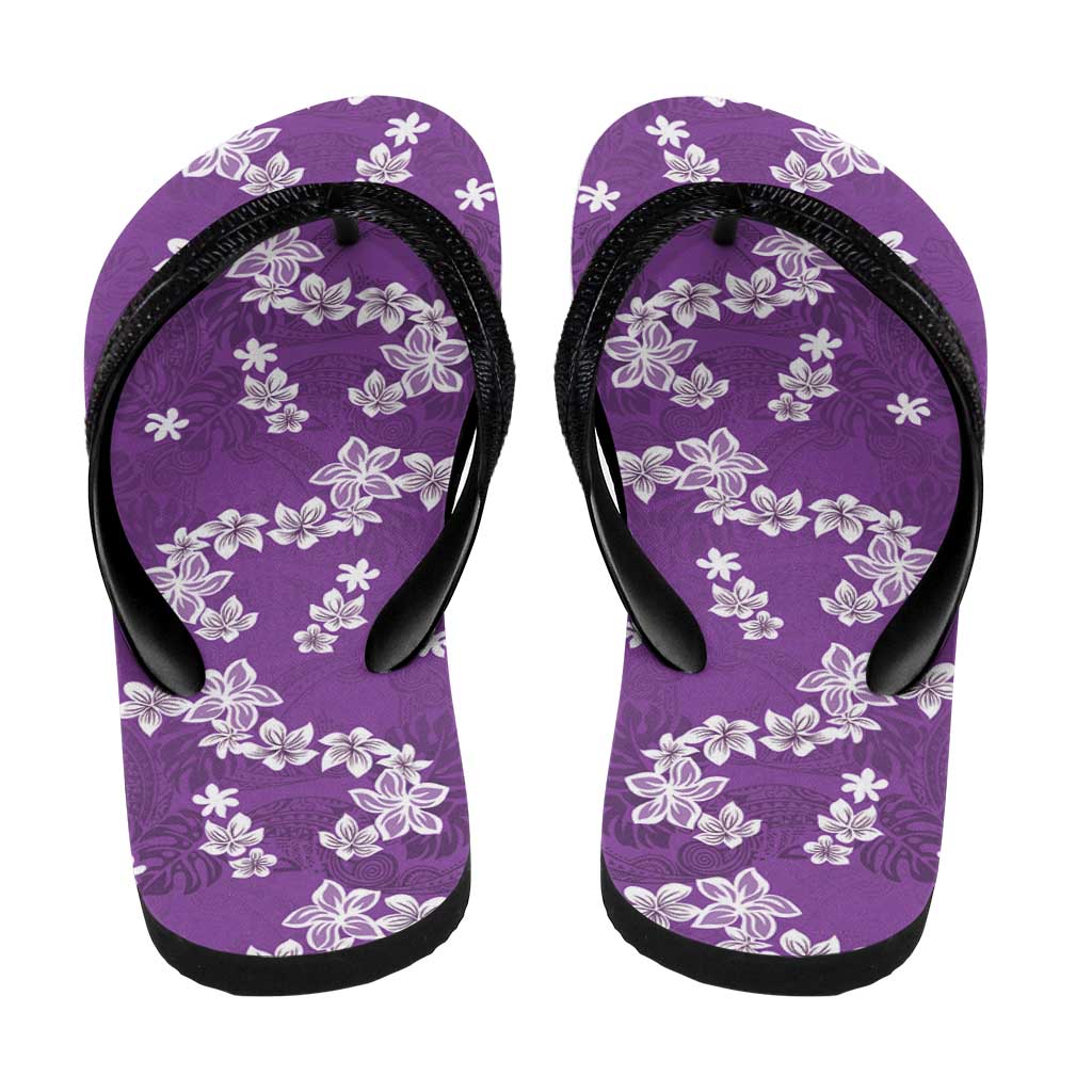Hawaii Monstera Deliciosa Flip Flops Purple Plumeria Polynesian Pattern LT05 - Polynesian Pride