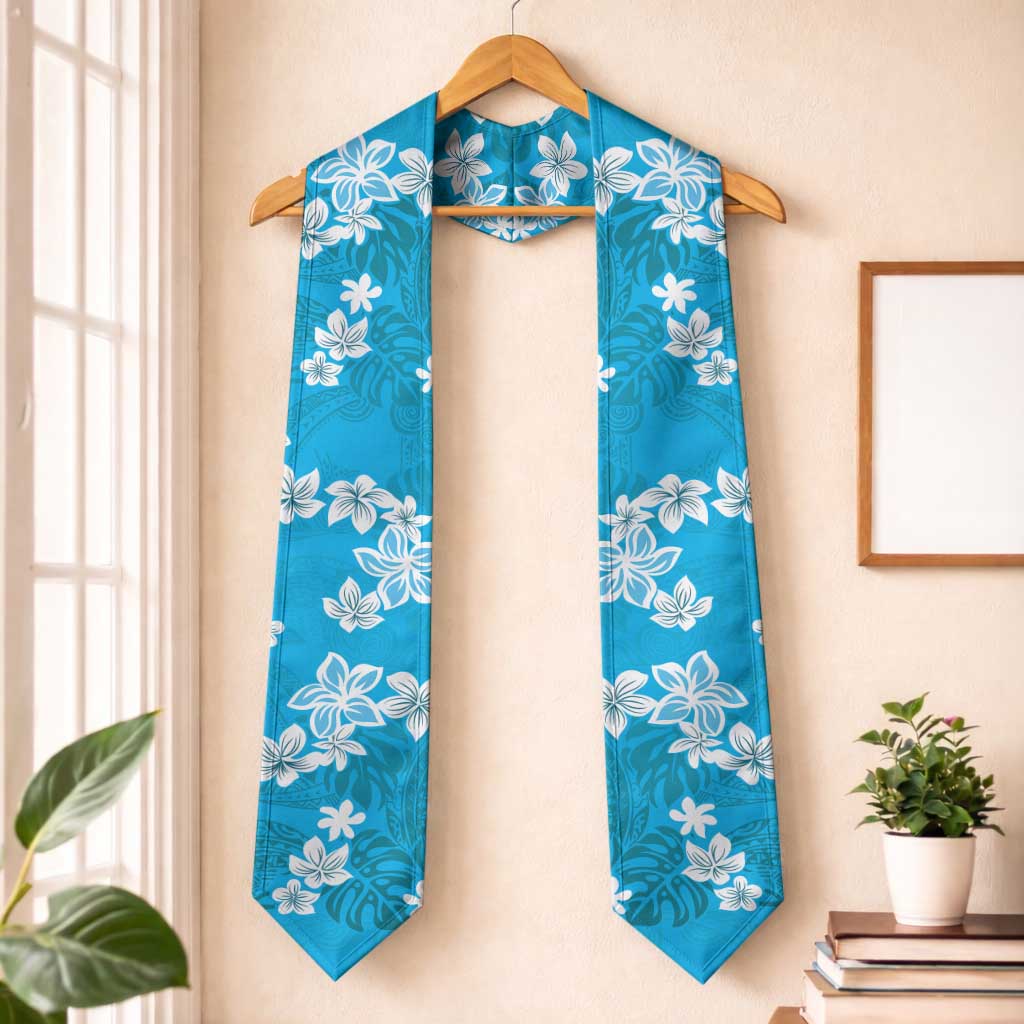 Hawaii Monstera Deliciosa Graduation Stole Blue Plumeria Polynesian Pattern LT05 One Size Blue - Polynesian Pride