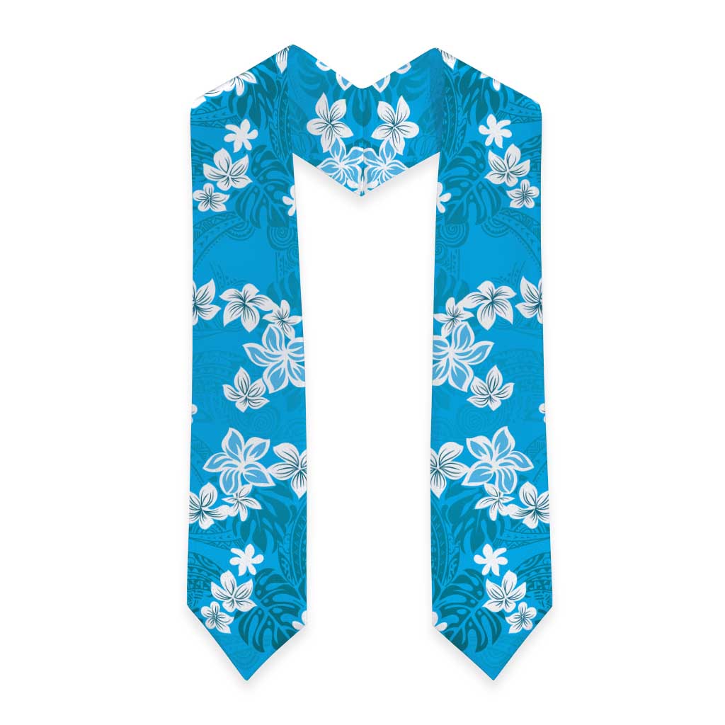 Hawaii Monstera Deliciosa Graduation Stole Blue Plumeria Polynesian Pattern LT05 - Polynesian Pride