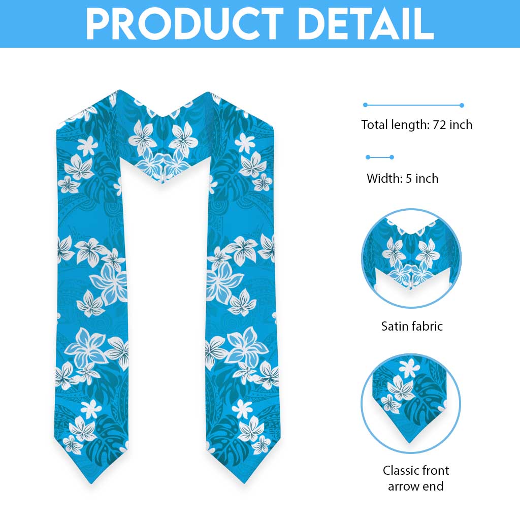 Hawaii Monstera Deliciosa Graduation Stole Blue Plumeria Polynesian Pattern LT05 - Polynesian Pride