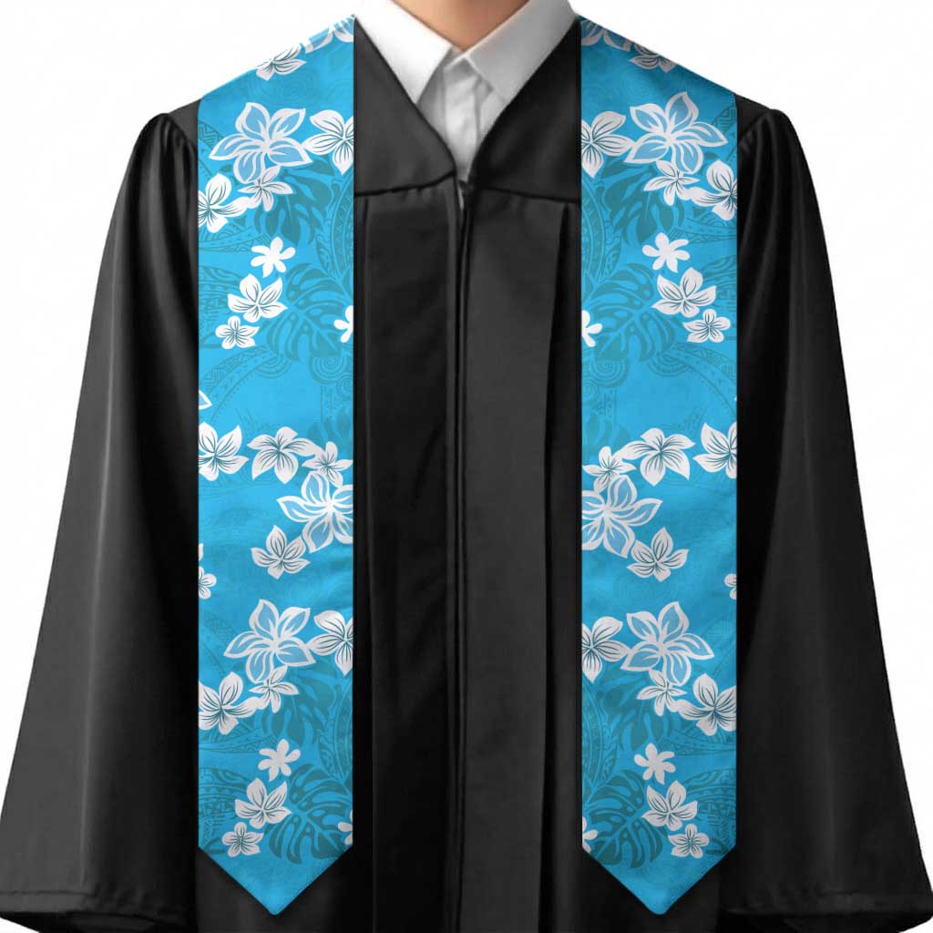 Hawaii Monstera Deliciosa Graduation Stole Blue Plumeria Polynesian Pattern LT05 - Polynesian Pride