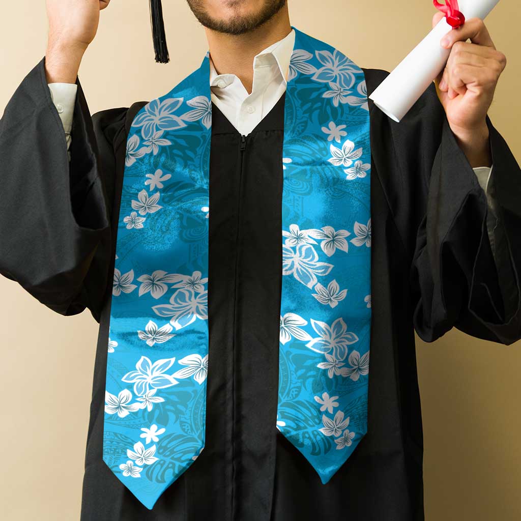Hawaii Monstera Deliciosa Graduation Stole Blue Plumeria Polynesian Pattern LT05 - Polynesian Pride