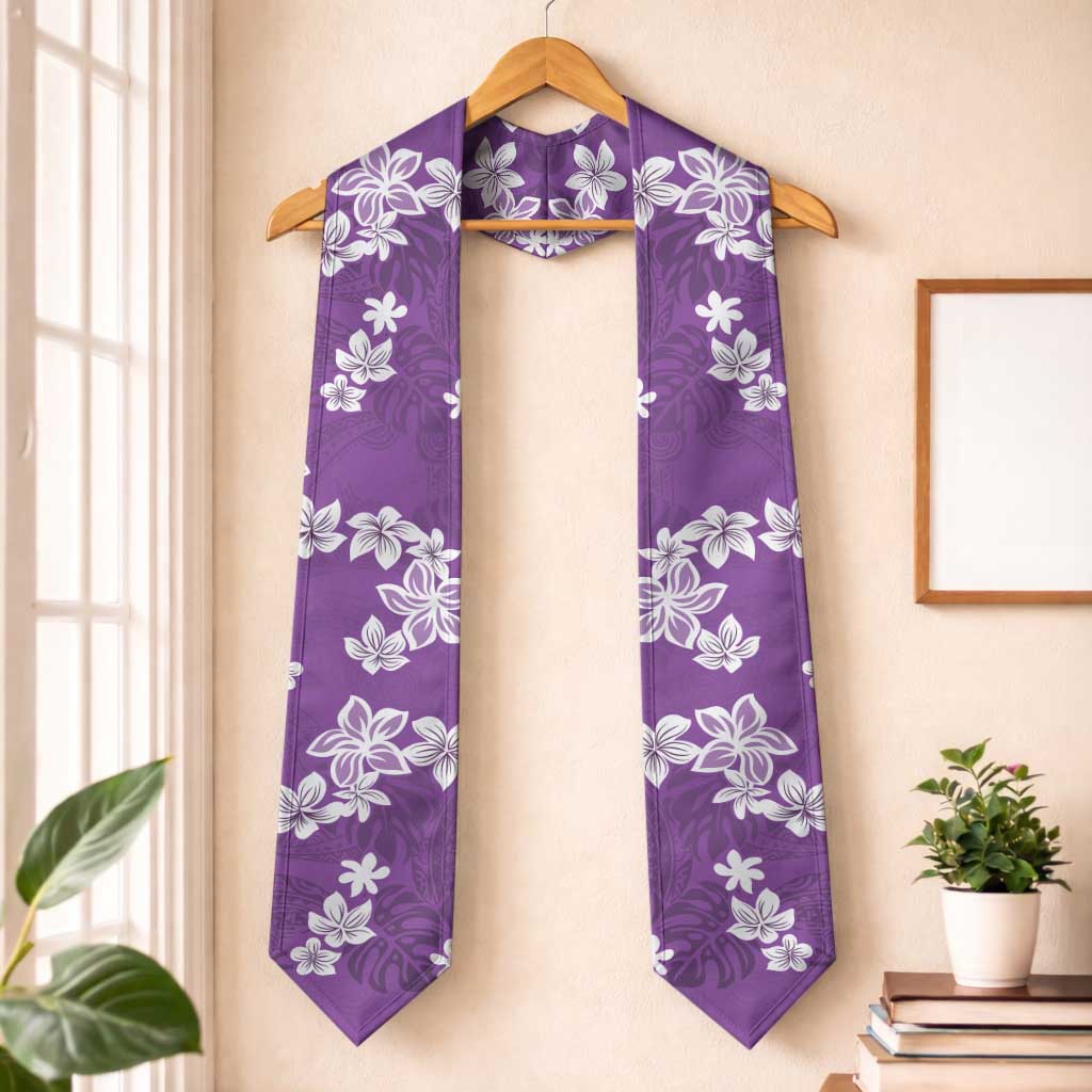 Hawaii Monstera Deliciosa Graduation Stole Purple Plumeria Polynesian Pattern LT05 One Size Purple - Polynesian Pride