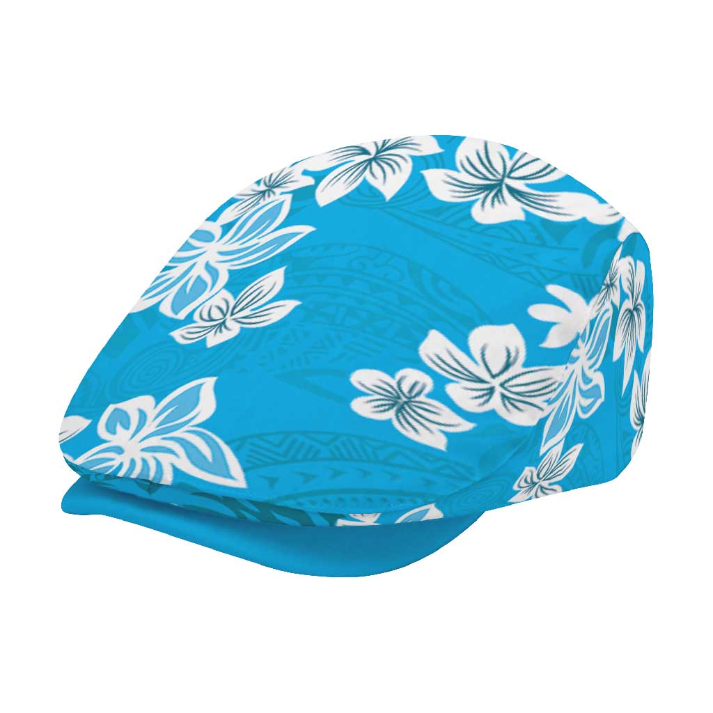 Hawaii Monstera Deliciosa Jeff Hat Blue Plumeria Polynesian Pattern - Polynesian Pride
