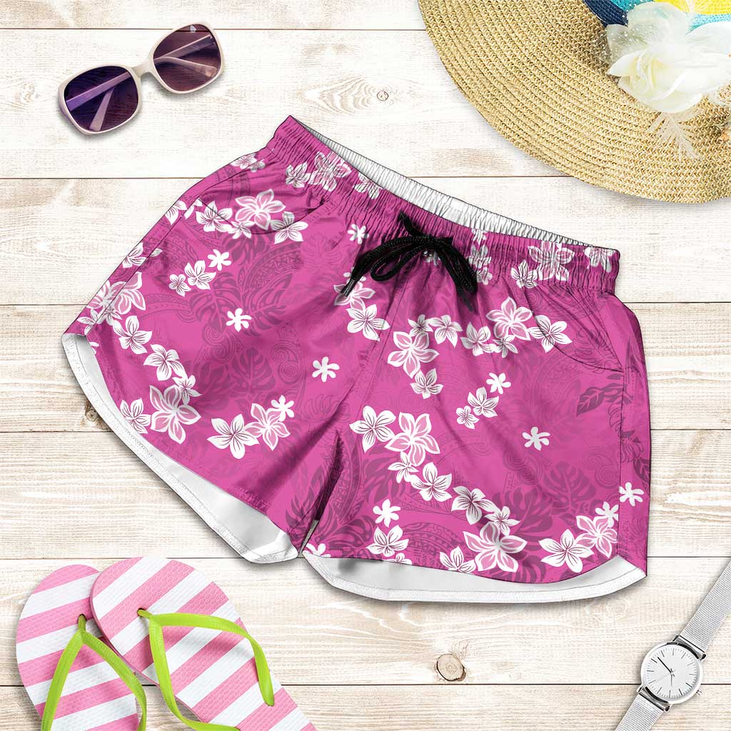 Hawaii Monstera Deliciosa Shorts for Women Pink Plumeria Polynesian Pattern LT05 Pink - Polynesian Pride