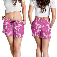 Hawaii Monstera Deliciosa Shorts for Women Pink Plumeria Polynesian Pattern LT05 - Polynesian Pride