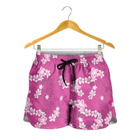 Hawaii Monstera Deliciosa Shorts for Women Pink Plumeria Polynesian Pattern LT05 - Polynesian Pride