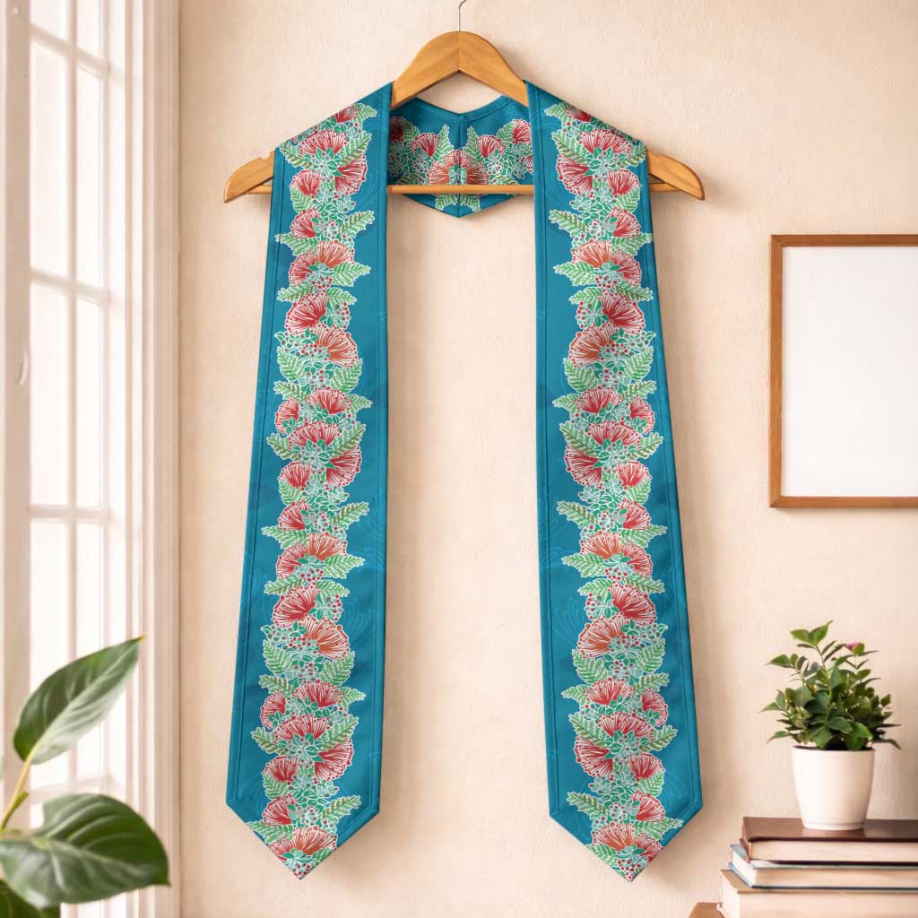 Hawaii Ohia Lehua Graduation Stole Tropical Vibes Teal LT05 One Size Teal - Polynesian Pride