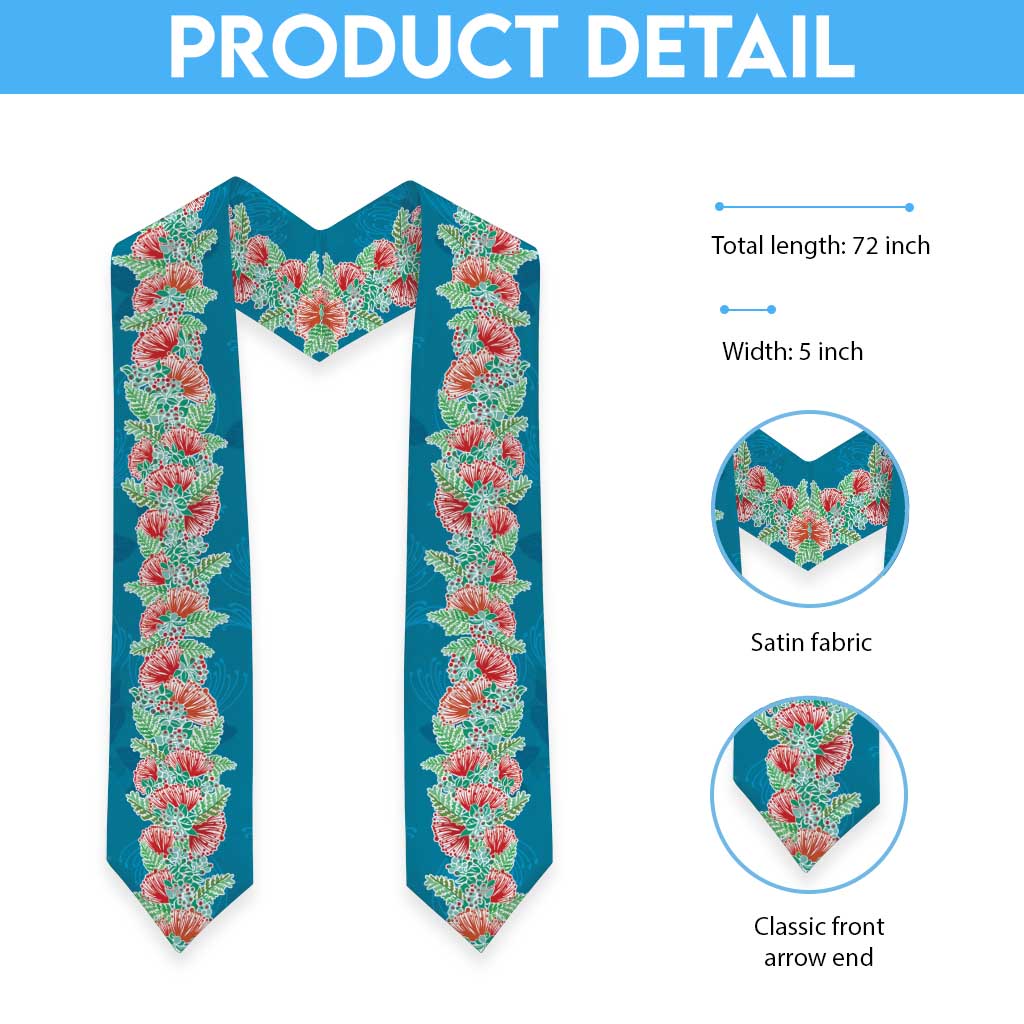 Hawaii Ohia Lehua Graduation Stole Tropical Vibes Teal LT05 - Polynesian Pride