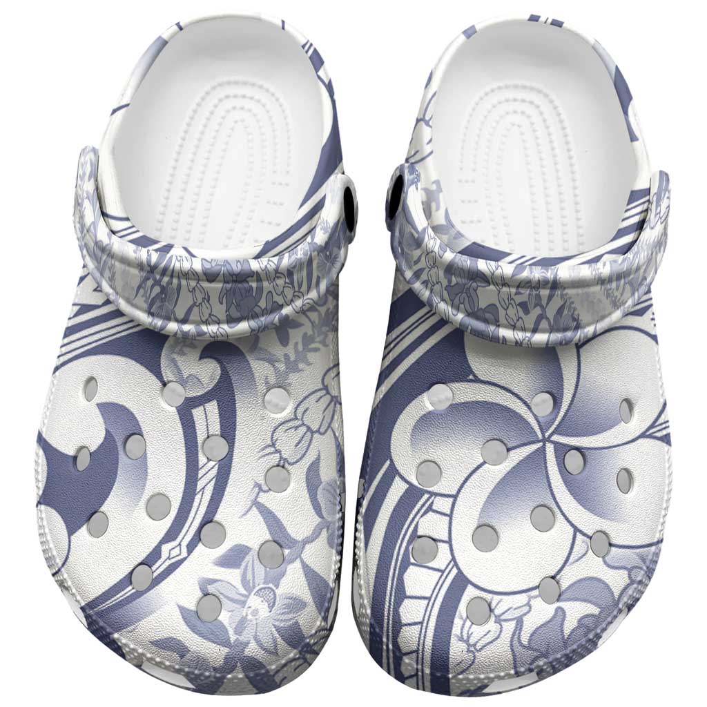 Hawaii Plumeria Lokelani Pikake Lei Clogs Shoes Navy Blue Polynesian Tattoo LT9 Navy Blue - Polynesian Pride
