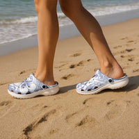Hawaii Plumeria Lokelani Pikake Lei Clogs Shoes Navy Blue Polynesian Tattoo