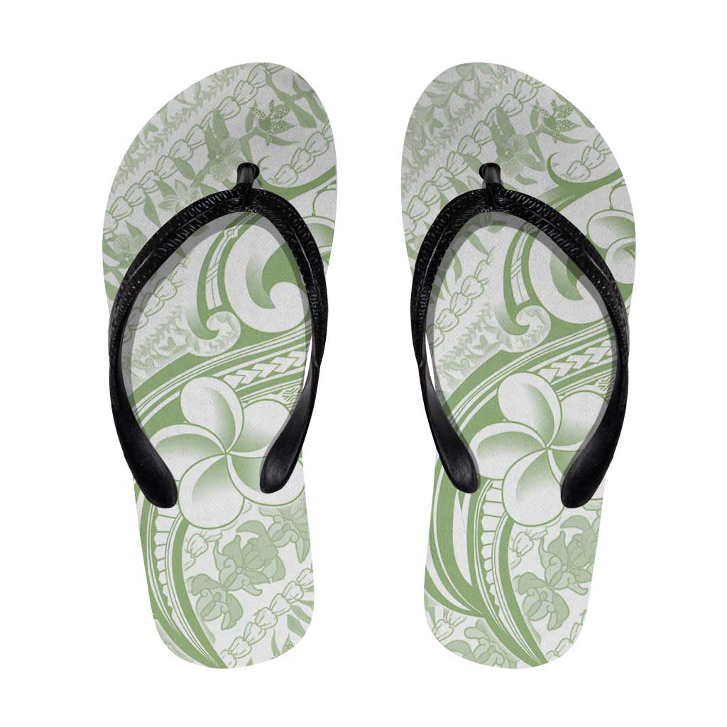 Hawaii Plumeria Lokelani Pikake Lei Flip Flops Oma'oma'o Polynesian Tattoo LT9 Green - Polynesian Pride