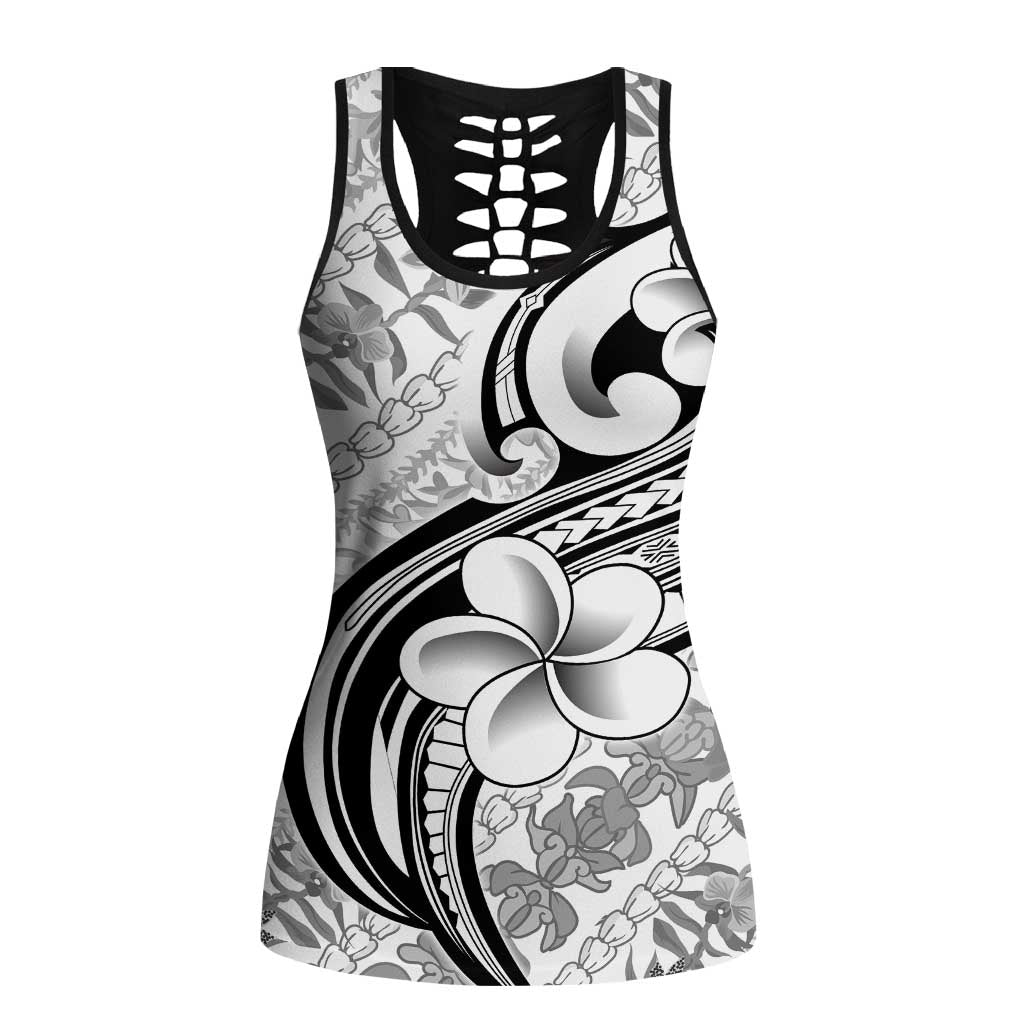 Hawaii Plumeria Lokelani Pikake Lei Hollow Tank Top Ele'ele Polynesian Tattoo LT9 Female Black - Polynesian Pride