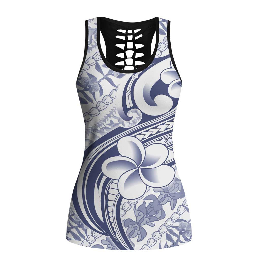 Hawaii Plumeria Lokelani Pikake Lei Hollow Tank Top Navy Blue Polynesian Tattoo LT9 Female Navy Blue - Polynesian Pride