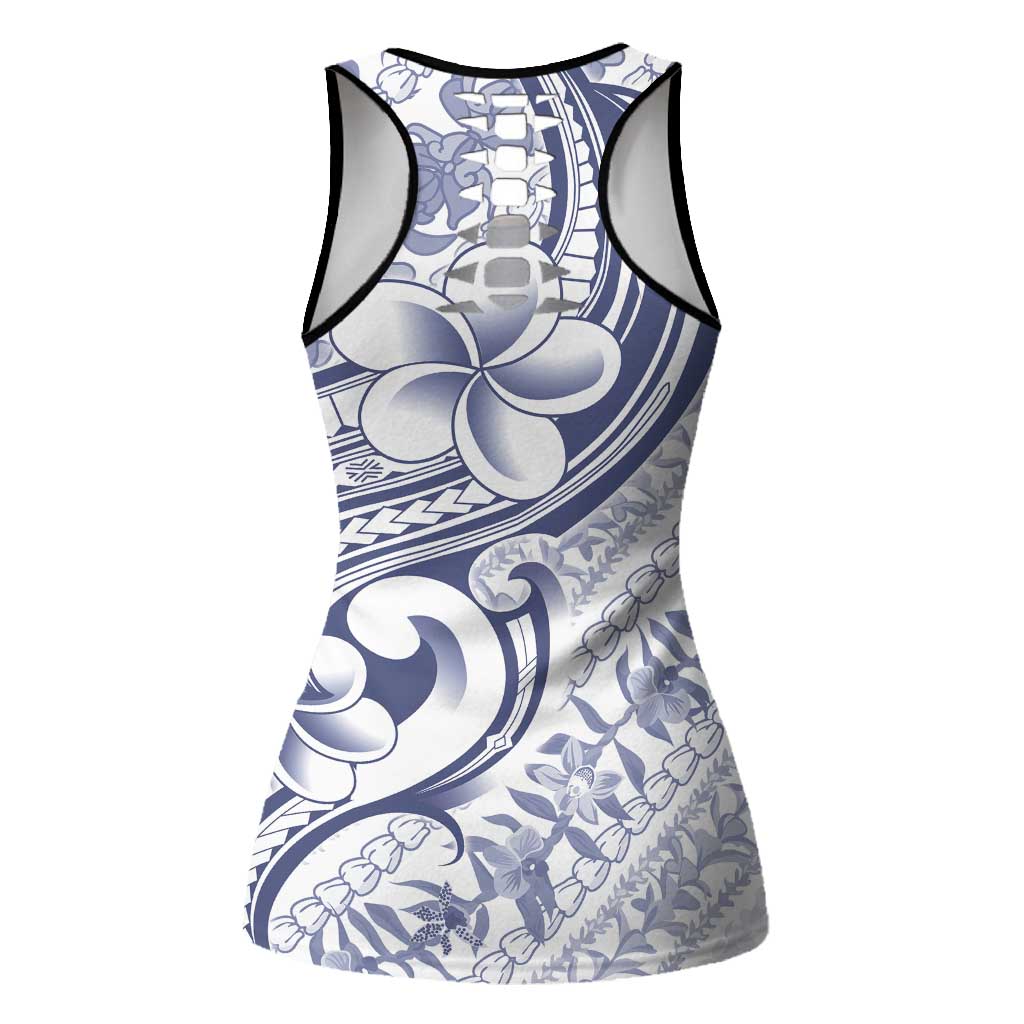 Hawaii Plumeria Lokelani Pikake Lei Hollow Tank Top Navy Blue Polynesian Tattoo LT9 - Polynesian Pride