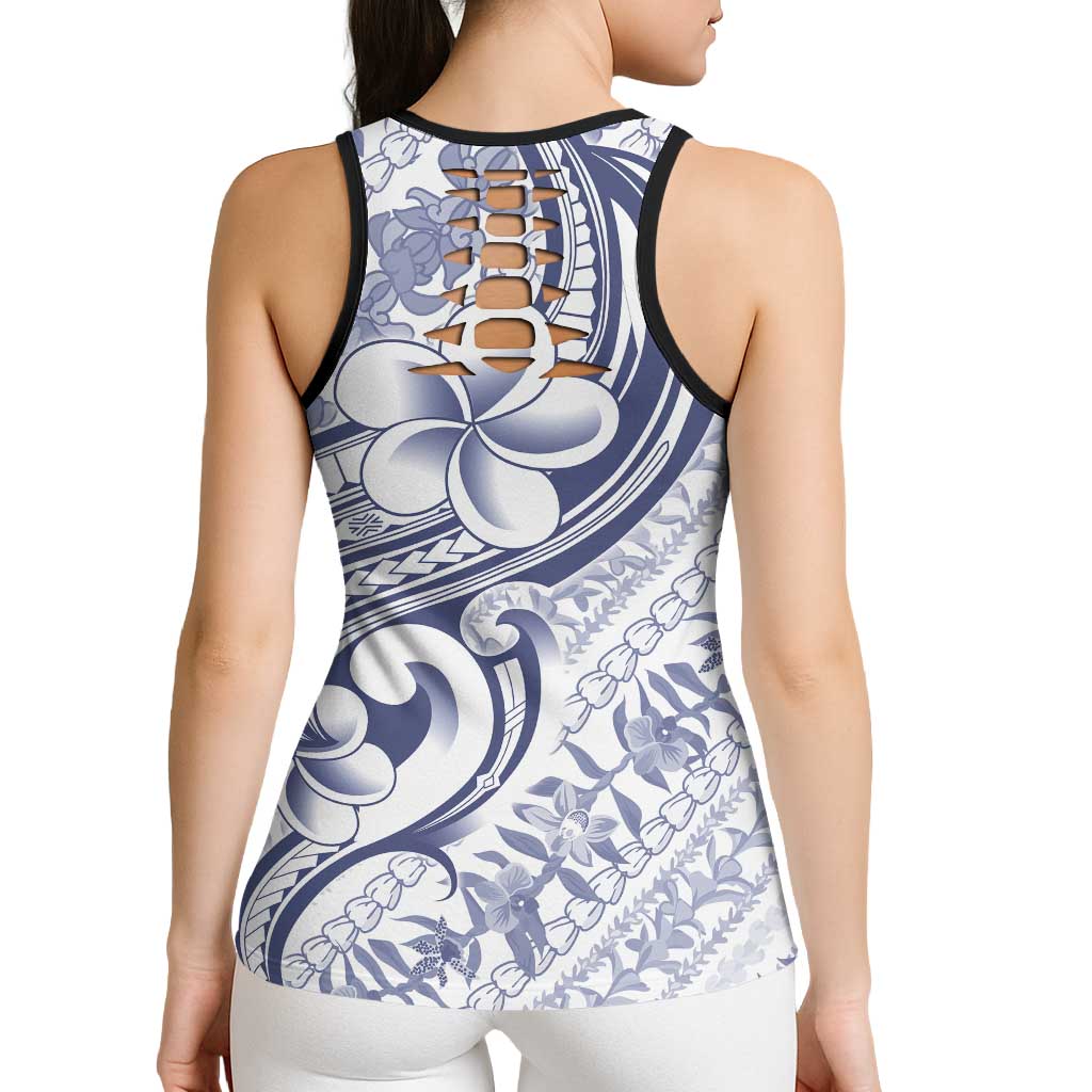 Hawaii Plumeria Lokelani Pikake Lei Hollow Tank Top Navy Blue Polynesian Tattoo LT9 - Polynesian Pride