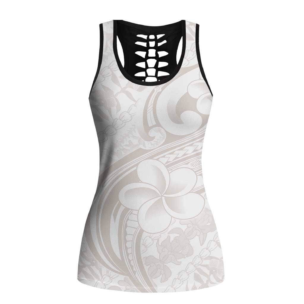 Hawaii Plumeria Lokelani Pikake Lei Hollow Tank Top Sandy Beige Polynesian Tattoo LT9 Female Beige - Polynesian Pride
