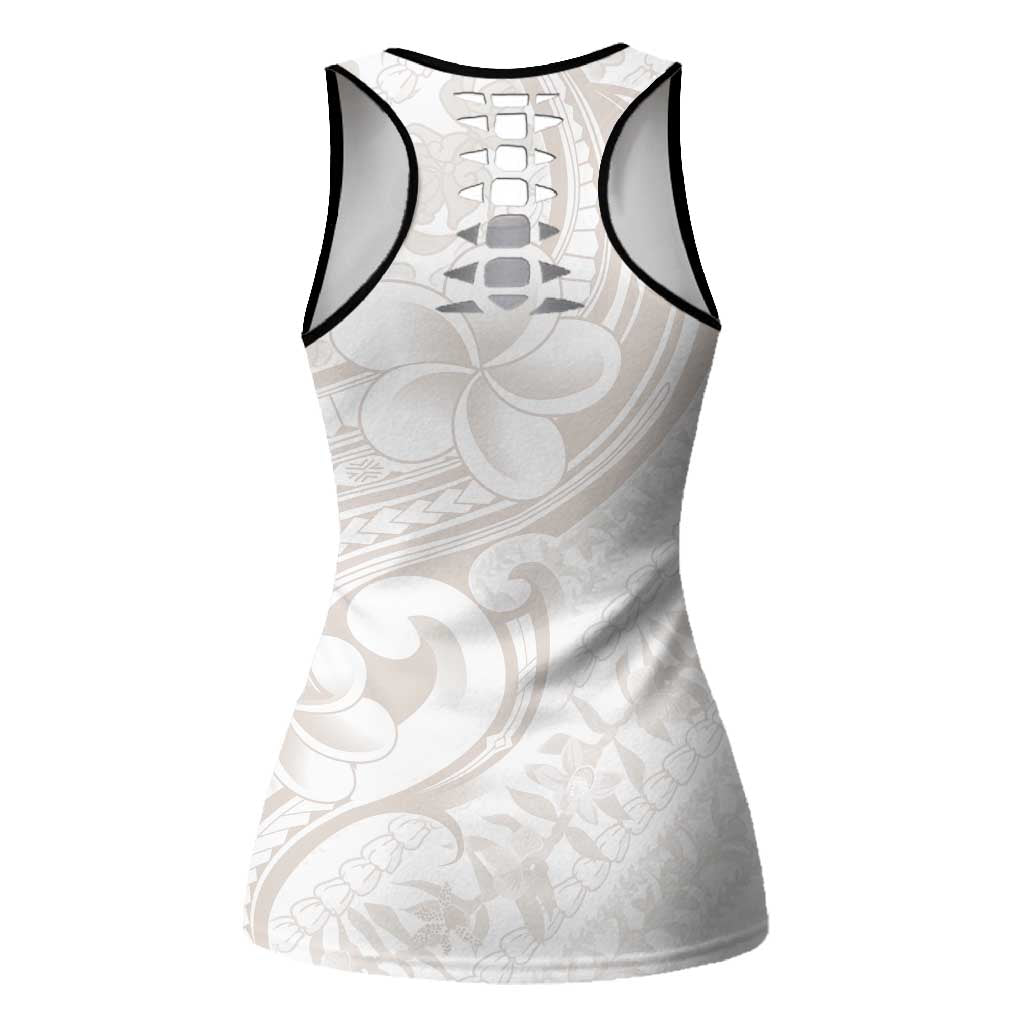 Hawaii Plumeria Lokelani Pikake Lei Hollow Tank Top Sandy Beige Polynesian Tattoo