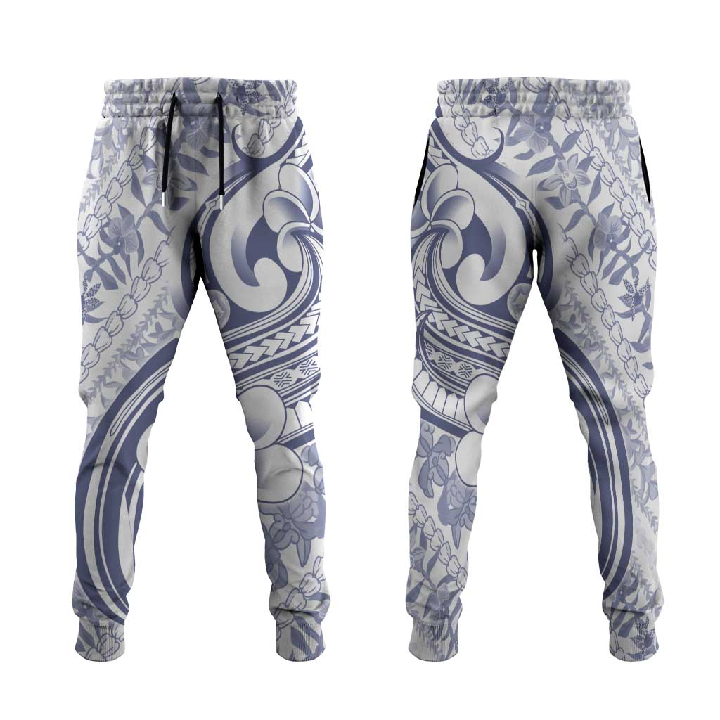 Hawaii Plumeria Lokelani Pikake Lei Jogger Pants Navy Blue Polynesian Tattoo LT9 Navy Blue - Polynesian Pride