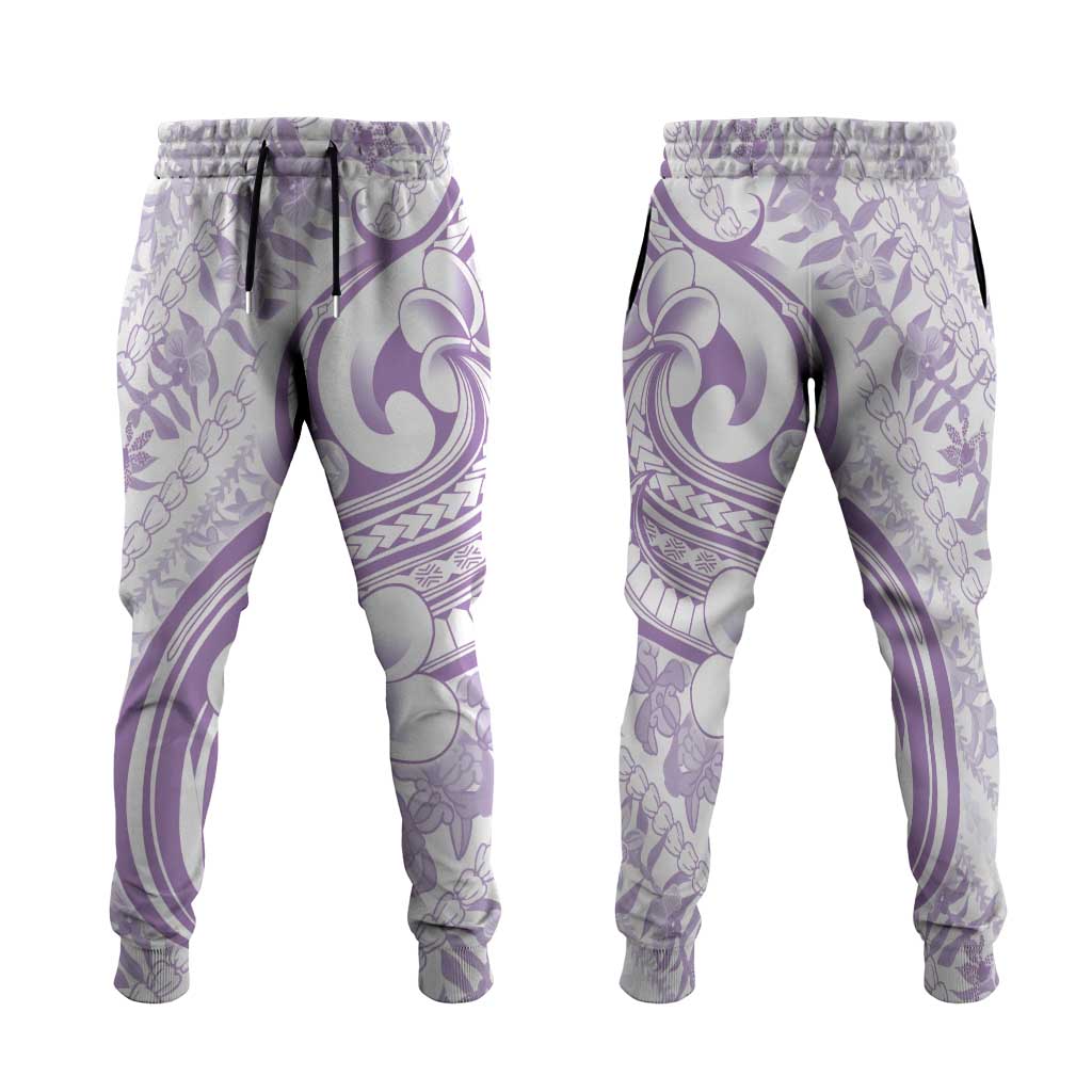 Hawaii Plumeria Lokelani Pikake Lei Jogger Pants Poni Polynesian Tattoo LT9 Purple - Polynesian Pride