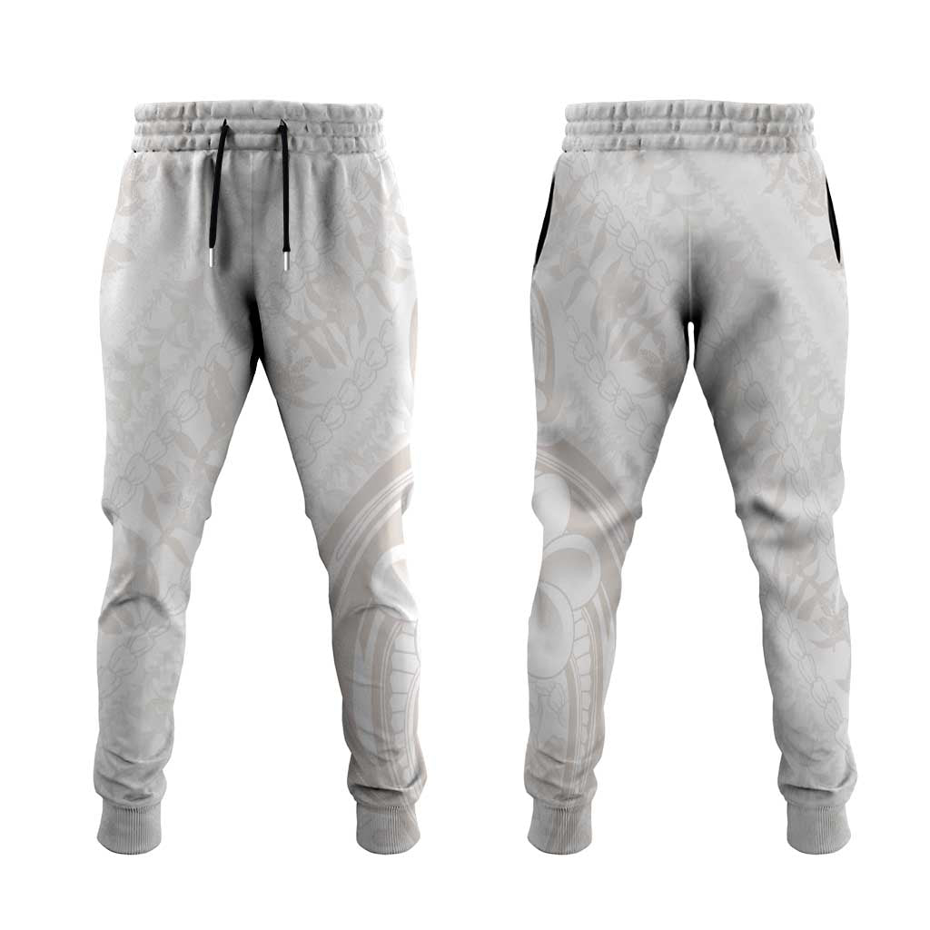Hawaii Plumeria Lokelani Pikake Lei Jogger Pants Sandy Beige Polynesian Tattoo LT9 Beige - Polynesian Pride