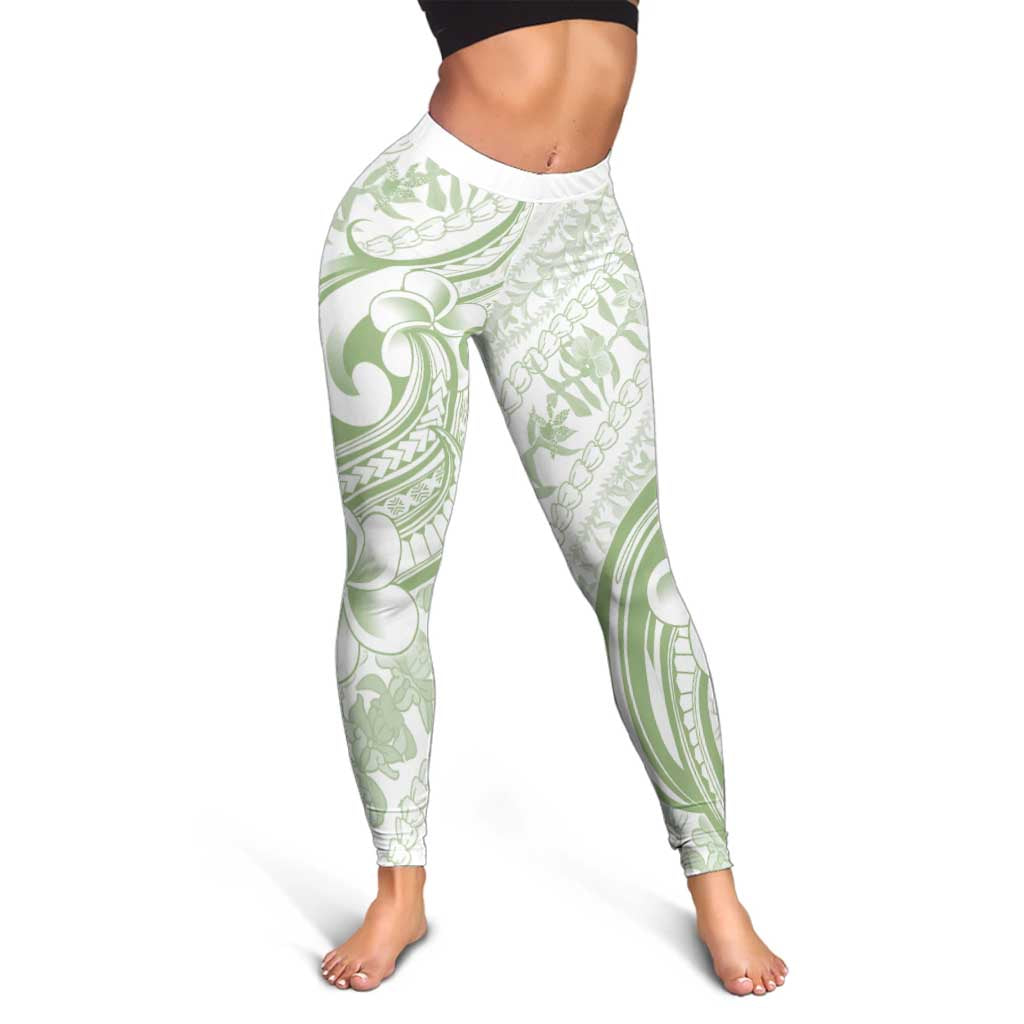 Hawaii Plumeria Lokelani Pikake Lei Leggings Oma'oma'o Polynesian Tattoo LT9 - Polynesian Pride