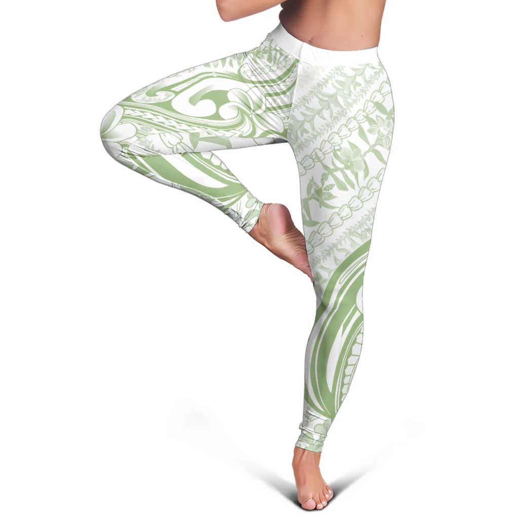 Hawaii Plumeria Lokelani Pikake Lei Leggings Oma'oma'o Polynesian Tattoo LT9 - Polynesian Pride