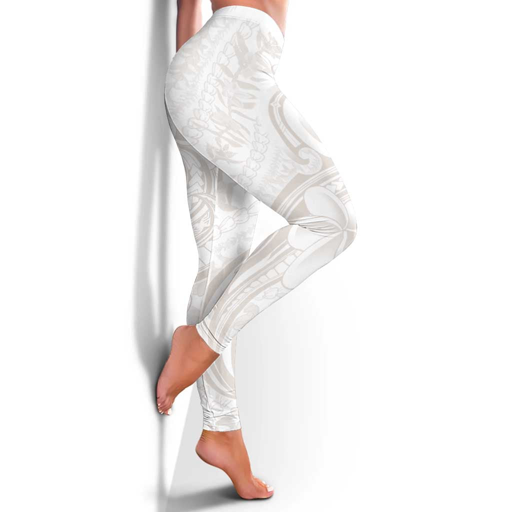 Hawaii Plumeria Lokelani Pikake Lei Leggings Sandy Beige Polynesian Tattoo