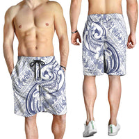 Hawaii Plumeria Lokelani Pikake Lei Shorts for Men Navy Blue Polynesian Tattoo