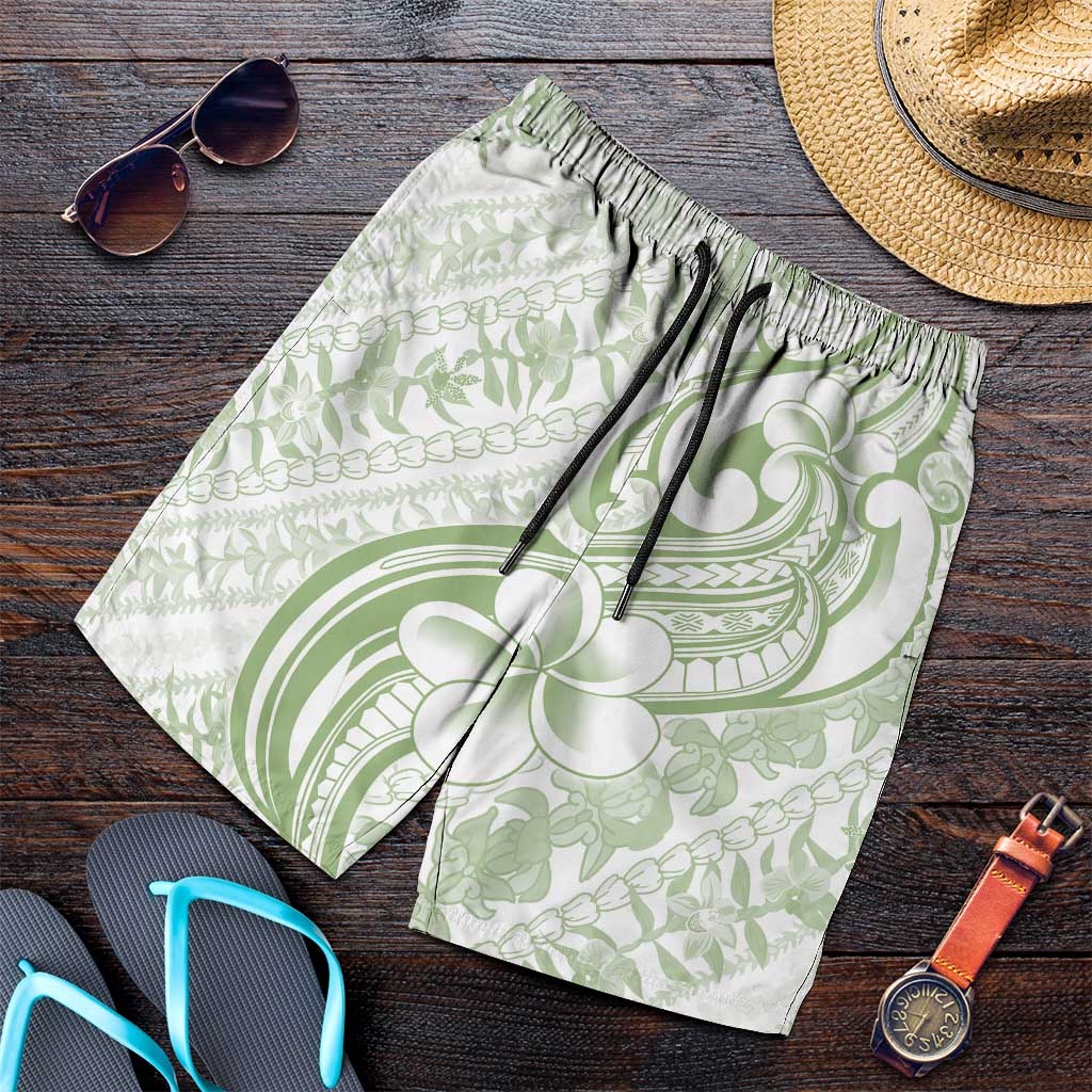 Hawaii Plumeria Lokelani Pikake Lei Shorts for Men Oma'oma'o Polynesian Tattoo LT9 Green - Polynesian Pride