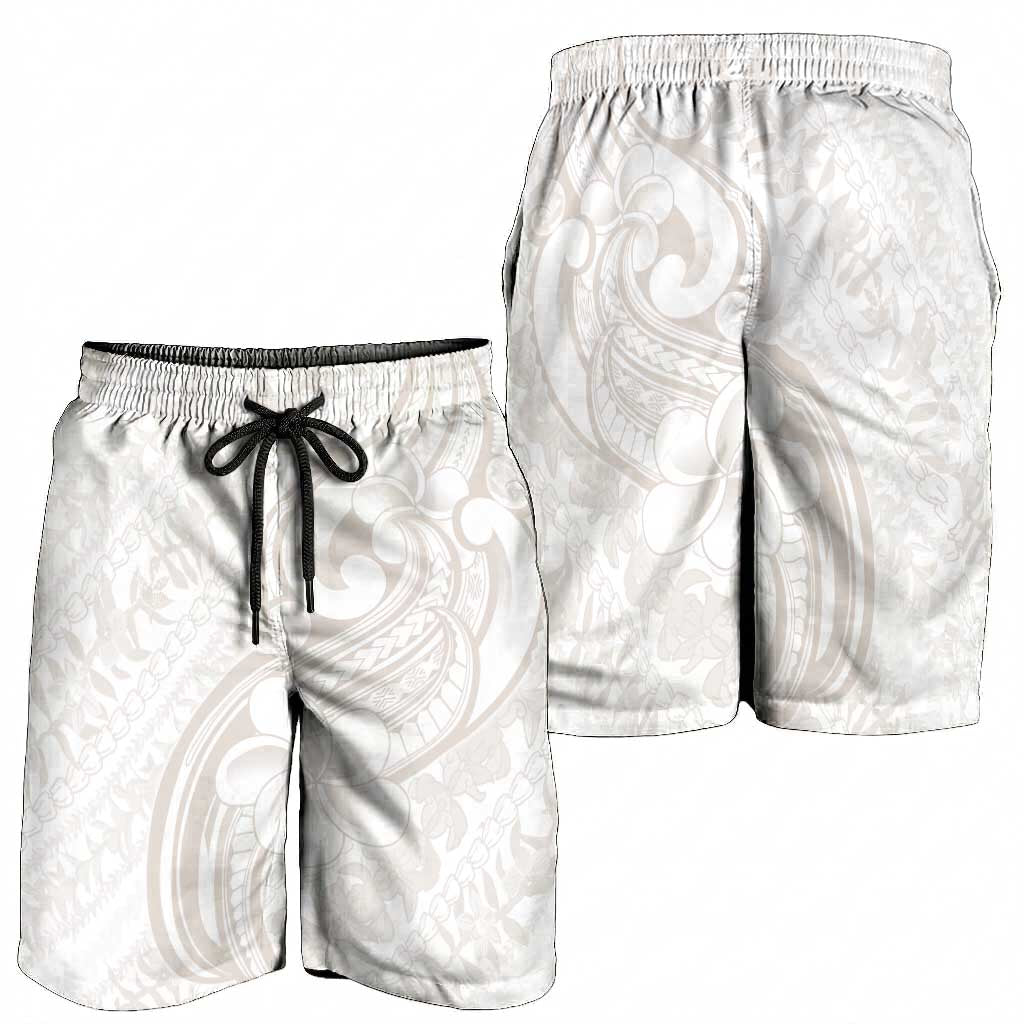 Hawaii Plumeria Lokelani Pikake Lei Shorts for Men Sandy Beige Polynesian Tattoo LT9 - Polynesian Pride