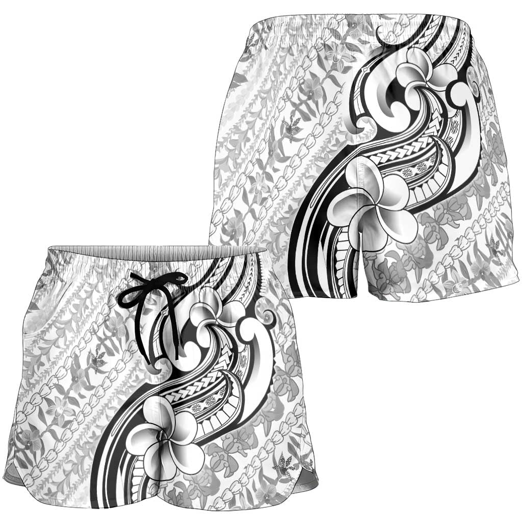 Hawaii Plumeria Lokelani Pikake Lei Shorts for Women Ele'ele Polynesian Tattoo LT9 - Polynesian Pride
