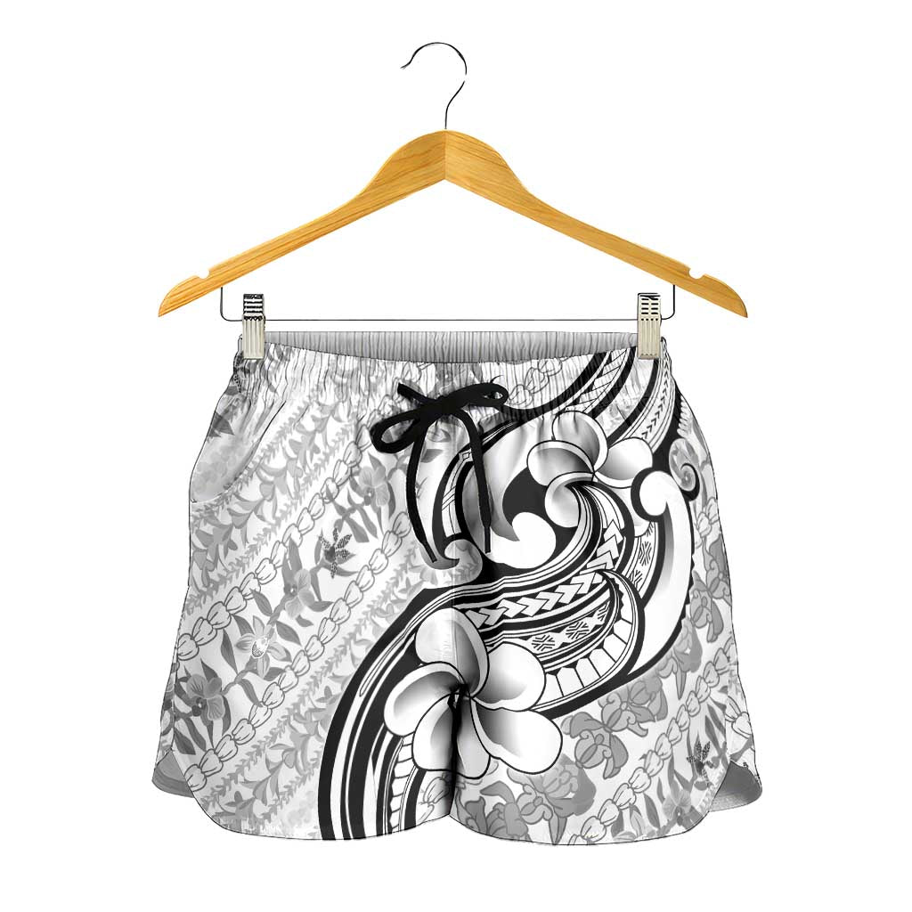 Hawaii Plumeria Lokelani Pikake Lei Shorts for Women Ele'ele Polynesian Tattoo LT9 - Polynesian Pride