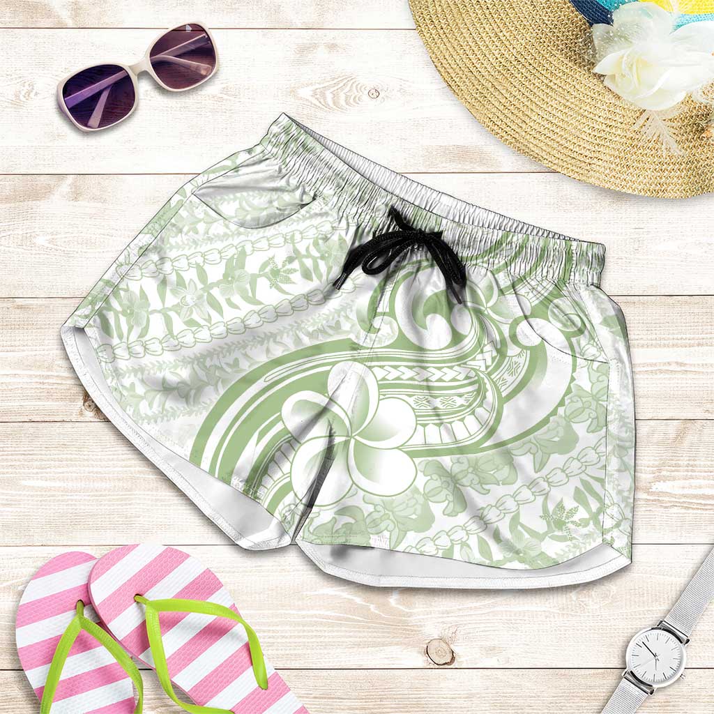 Hawaii Plumeria Lokelani Pikake Lei Shorts for Women Oma'oma'o Polynesian Tattoo