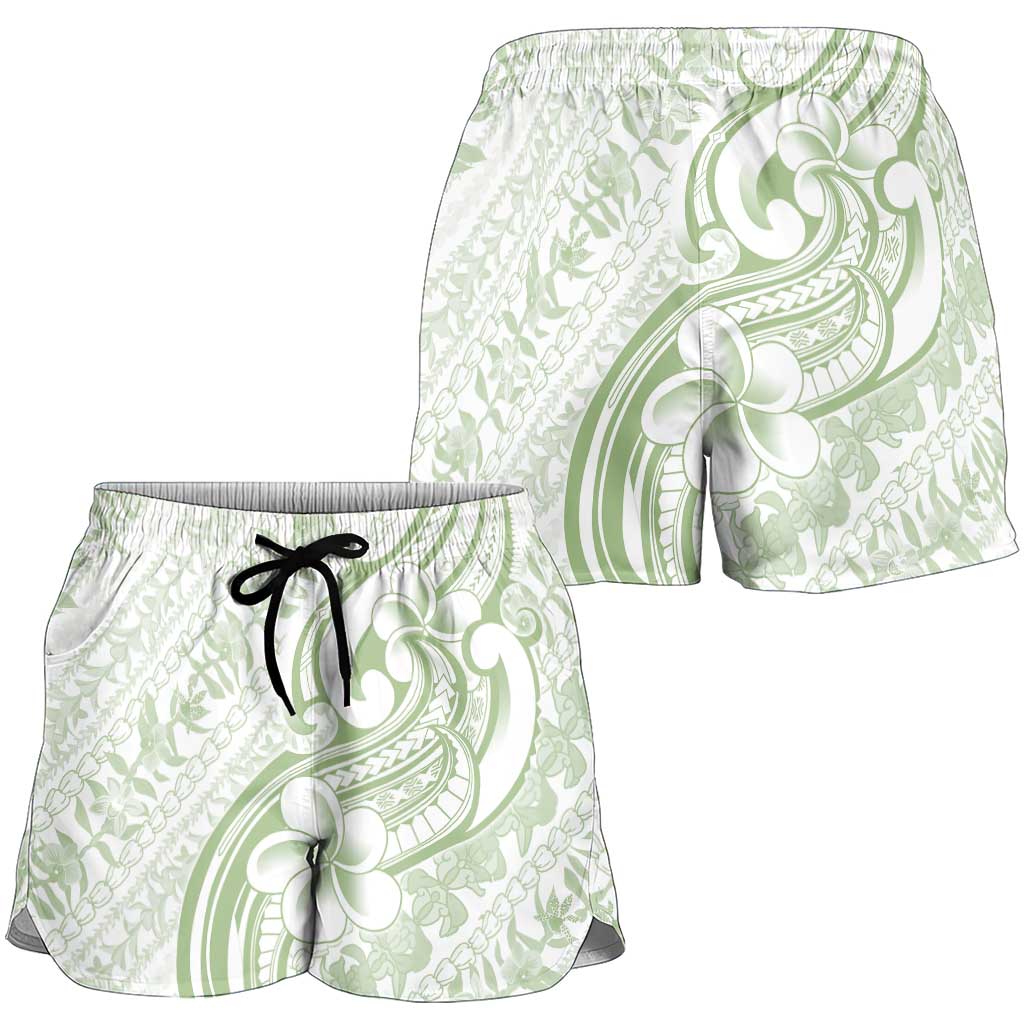 Hawaii Plumeria Lokelani Pikake Lei Shorts for Women Oma'oma'o Polynesian Tattoo