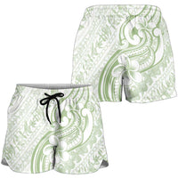 Hawaii Plumeria Lokelani Pikake Lei Shorts for Women Oma'oma'o Polynesian Tattoo