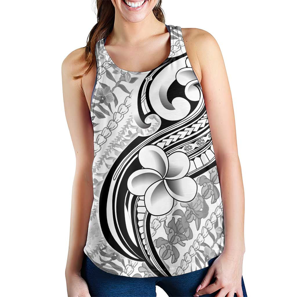 Hawaii Plumeria Lokelani Pikake Lei Women Racerback Tank Ele'ele Polynesian Tattoo LT9 - Polynesian Pride